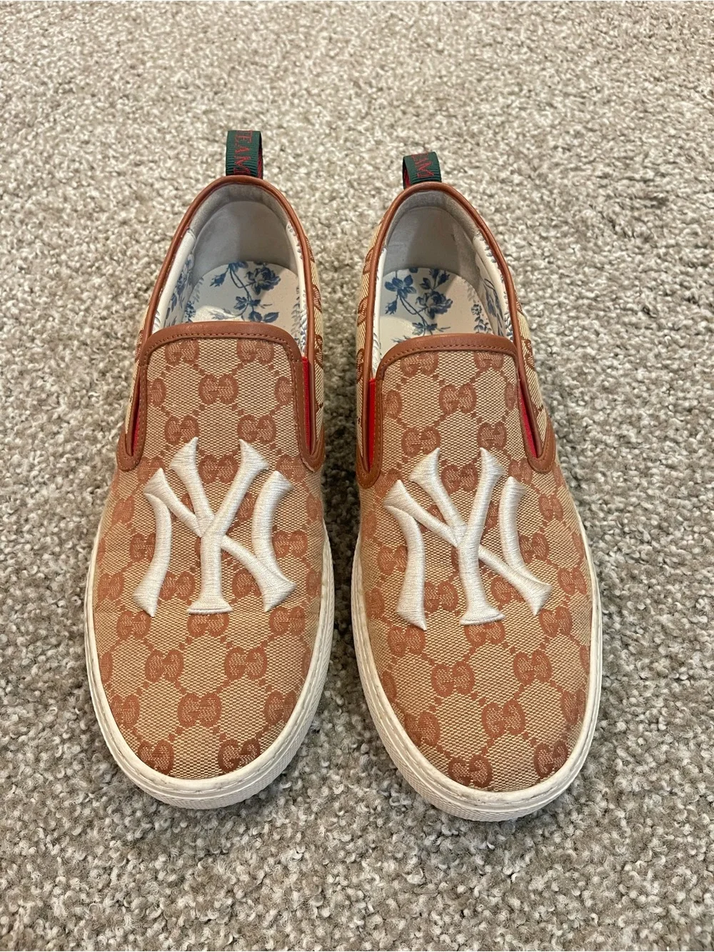 Gucci Kids Monogram Slip-On Sneakers in Beige and White